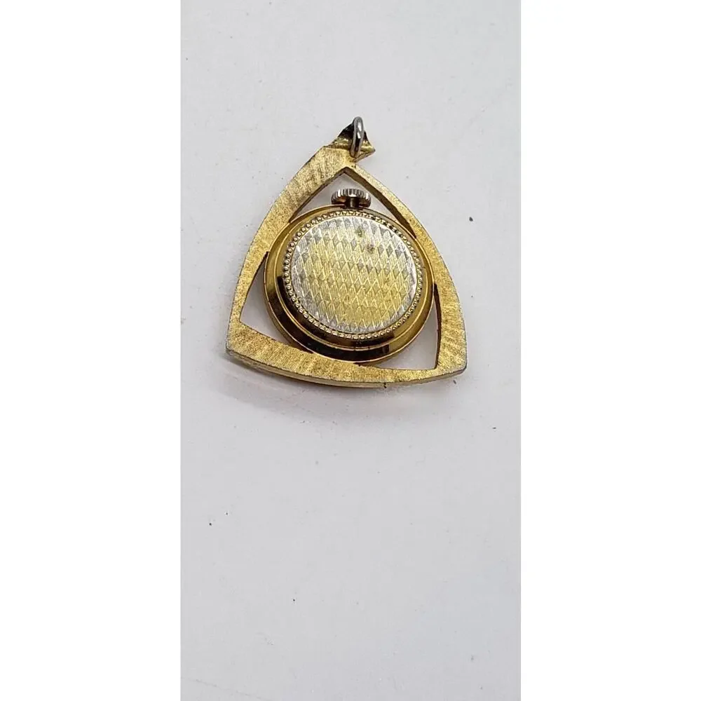 Vintage Watch Pendant Necklace Gold Plated Wind Up Mechanical Swiss Art Deco MOD